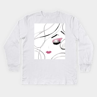 fashion chic girl line art illustration Kids Long Sleeve T-Shirt